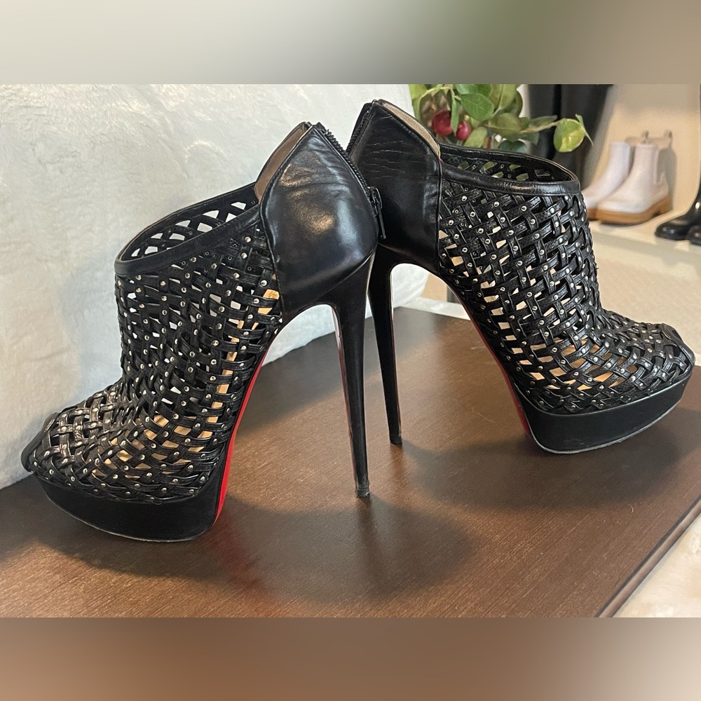 Christian Louboutin Black Leather Platform Booties size 40